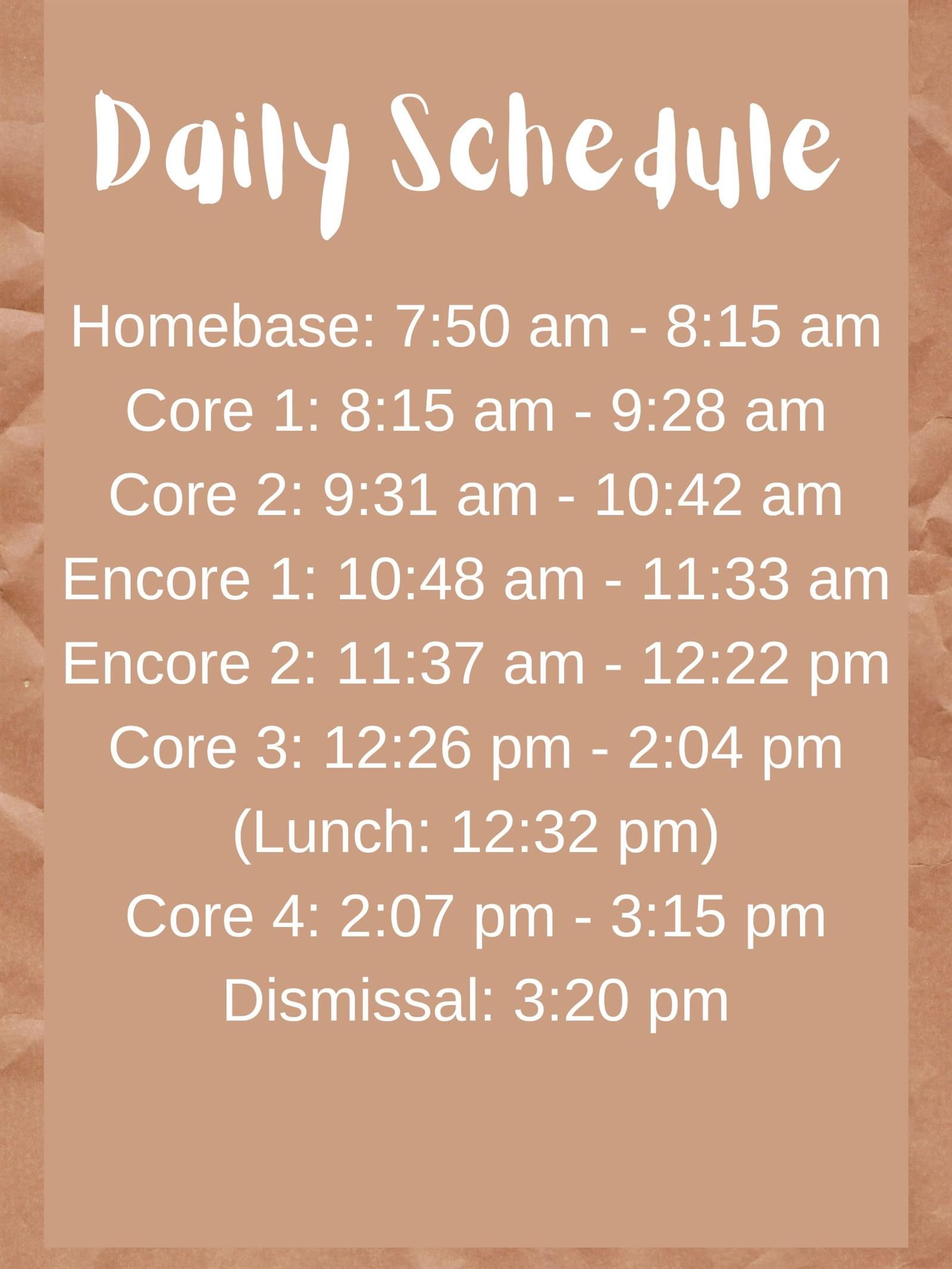 7th Grade Daily Schedule